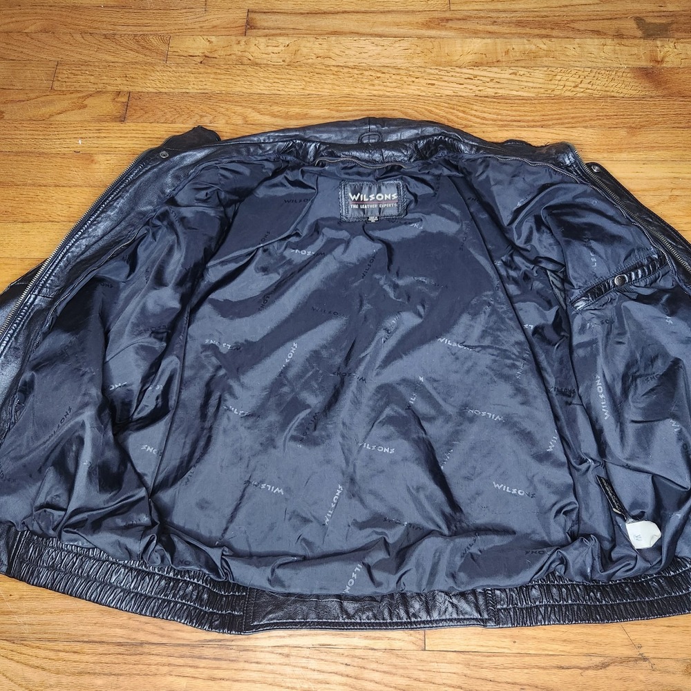 Vintage Wilson's Leather Bomber Jacket Men's XL Black Mock Neck Motorcycle - Picture 11 of 16